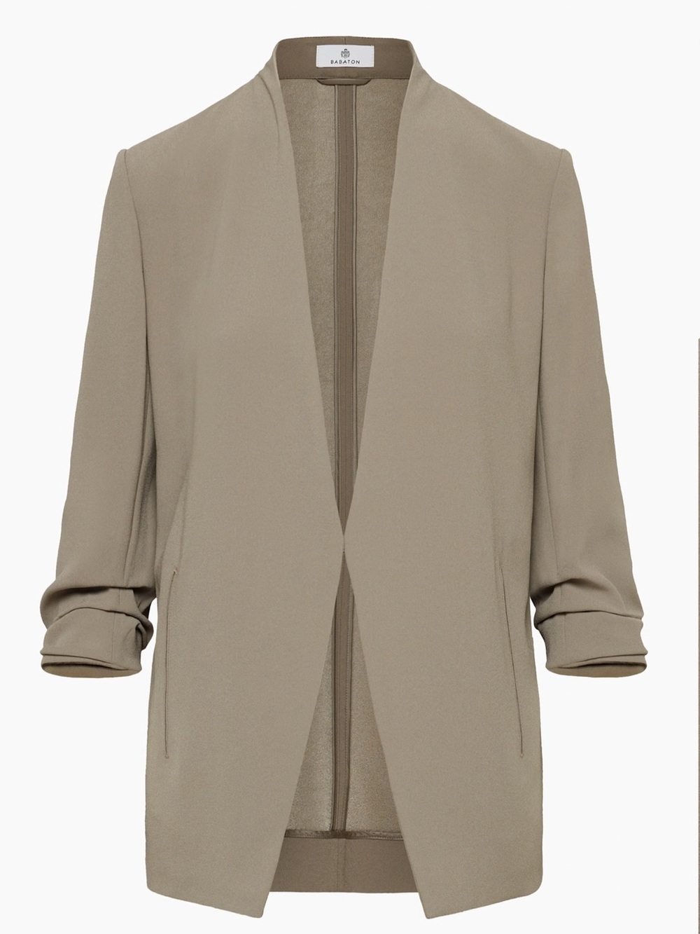 Babaton Taupe-Gray Open-Front Draped Blazer